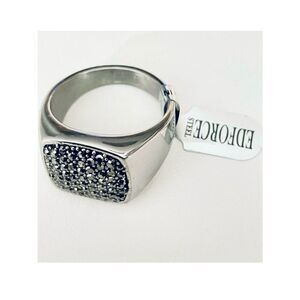 NWT Gorgeous Silver Men Ring Sz 12 EDFORCE Stainless Steel with Silver Cristals